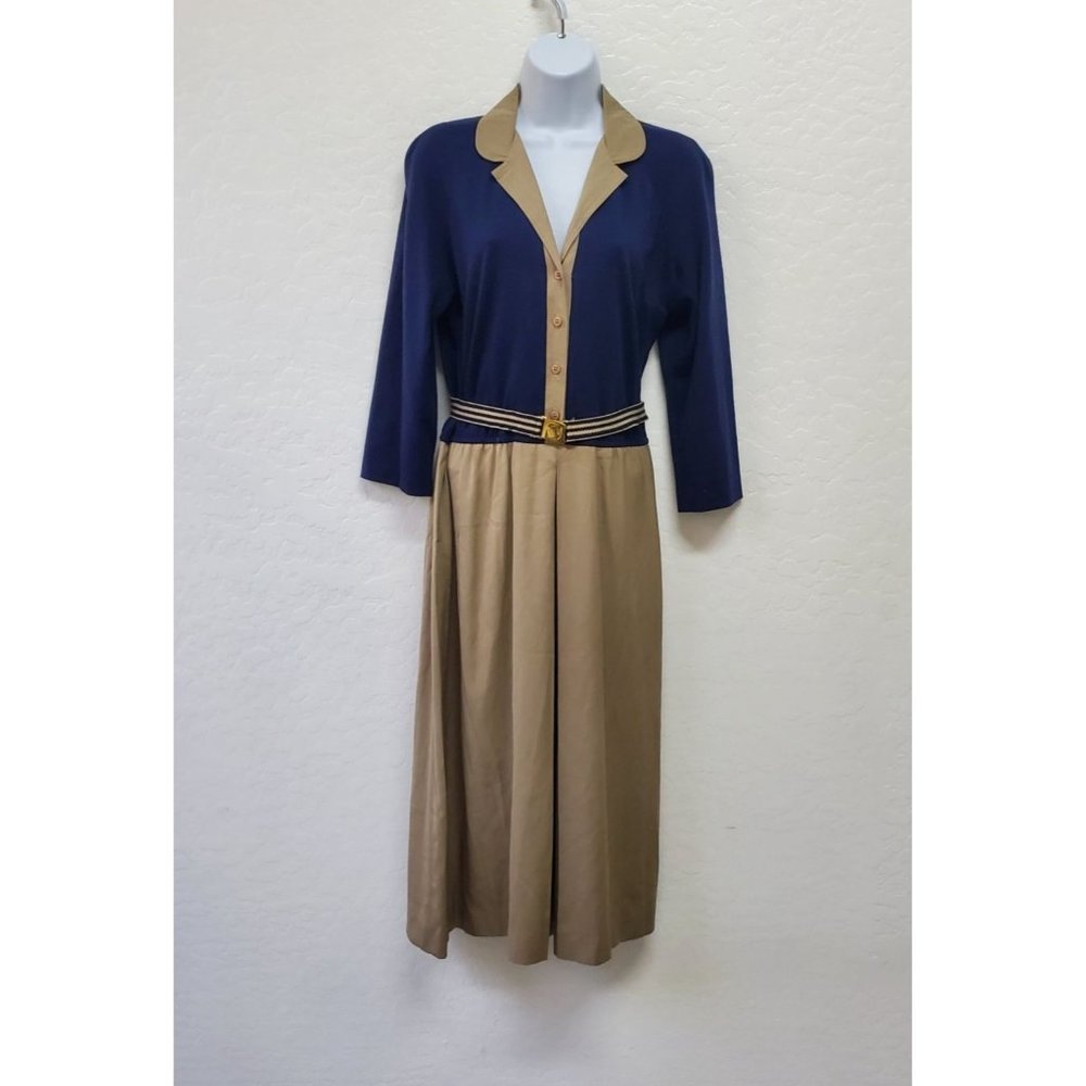 Vintage Charles Alan Belted Maxi Dress Two Tone Blue/Khaki